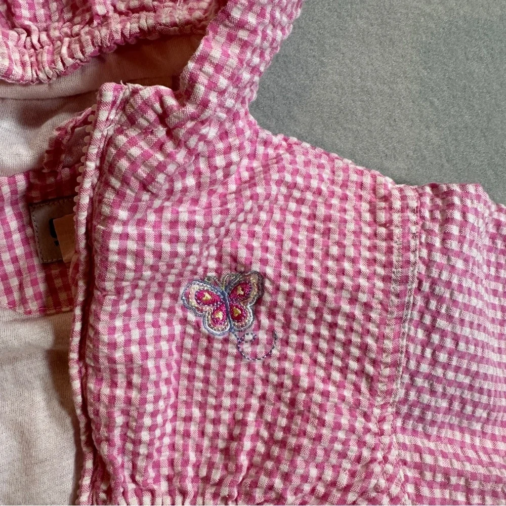 Vintage OshKosh Baby Girls Pink Check Butterfly Hooded Zip Jacket 3–6‎ Months